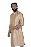 Rohit Kamra Jaipur_Gold Silk Brocade Sherwani Set  _Online_at_Aza_Fashions