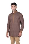 Buy_Rohit Kamra Jaipur_Maroon Linen Silk Kurta  _at_Aza_Fashions