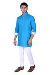 Shop_Rohit Kamra Jaipur_Blue Linen Kurta _at_Aza_Fashions