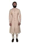 Rohit Kamra Jaipur_Beige Silk Brocade Sherwani Set  _Online_at_Aza_Fashions