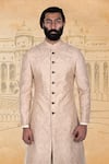 Buy_Rohit Kamra Jaipur_Beige Silk Brocade Sherwani Set  _Online_at_Aza_Fashions