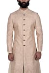 Shop_Rohit Kamra Jaipur_Beige Silk Brocade Sherwani Set  _Online_at_Aza_Fashions