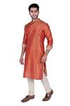 Shop_Rohit Kamra Jaipur_Orange Silk Brocade Kurta Set  _at_Aza_Fashions