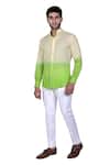 Shop_Rohit Kamra Jaipur_Green Linen Ombre Shirt  _at_Aza_Fashions