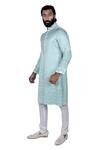 Shop_Rohit Kamra Jaipur_Blue Linen Silk Kurta Set  _at_Aza_Fashions