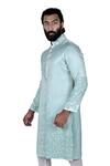 Rohit Kamra Jaipur_Blue Linen Silk Kurta Set  _Online_at_Aza_Fashions