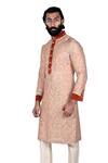 Buy_Rohit Kamra Jaipur_Beige Silk Brocade Linen Kurta Set  _at_Aza_Fashions