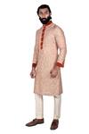 Shop_Rohit Kamra Jaipur_Beige Silk Brocade Linen Kurta Set  _at_Aza_Fashions