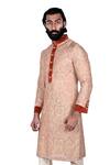 Rohit Kamra Jaipur_Beige Silk Brocade Linen Kurta Set  _Online_at_Aza_Fashions