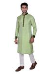 Shop_Rohit Kamra Jaipur_Green Silk Brocade Kurta Set  _at_Aza_Fashions