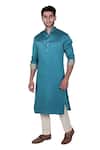 Shop_Rohit Kamra Jaipur_Blue Linen Silk Kurta Set  _at_Aza_Fashions