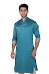 Rohit Kamra Jaipur_Blue Linen Silk Kurta Set  _Online_at_Aza_Fashions