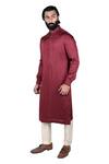 Shop_Rohit Kamra Jaipur_Maroon Linen Silk Kurta Set  _at_Aza_Fashions