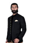 Rohit Kamra Jaipur_Black Linen Bandhgala _Online_at_Aza_Fashions