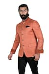 Buy_Rohit Kamra Jaipur_Orange Matka Silk Quilted Bandhgala _at_Aza_Fashions