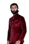 Rohit Kamra Jaipur_Red Velvet Bandhgala _Online_at_Aza_Fashions