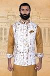 Shop_Rohit Kamra Jaipur_White Linen Silk Nehru Jacket  _Online_at_Aza_Fashions