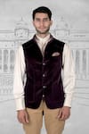 Buy_Rohit Kamra Jaipur_Maroon Silk Brocade Velvet Nehru Jacket  _Online_at_Aza_Fashions