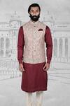 Shop_Rohit Kamra Jaipur_Beige Silk Brocade Embroidered Nehru Jacket  _Online_at_Aza_Fashions