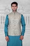 Buy_Rohit Kamra Jaipur_Beige Silk Brocade Nehru Jacket  _Online_at_Aza_Fashions