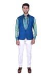 Rohit Kamra Jaipur_Blue Matka Silk Jacket  _Online_at_Aza_Fashions