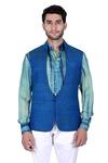 Buy_Rohit Kamra Jaipur_Blue Matka Silk Jacket  _at_Aza_Fashions