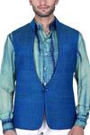 Shop_Rohit Kamra Jaipur_Blue Matka Silk Jacket  _Online_at_Aza_Fashions