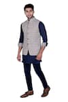 Rohit Kamra Jaipur_Blue Linen Printed Nehru Jacket  _Online_at_Aza_Fashions