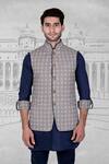 Buy_Rohit Kamra Jaipur_Blue Linen Printed Nehru Jacket  _Online_at_Aza_Fashions