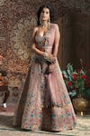 Buy_Rachit Khanna_Pink Raw Silk Sweetheart Neck Floral Embroidered Bridal Lehenga Set  _at_Aza_Fashions