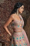 Shop_Rachit Khanna_Pink Raw Silk Sweetheart Neck Floral Embroidered Bridal Lehenga Set  _at_Aza_Fashions