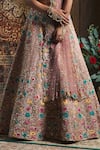 Rachit Khanna_Pink Raw Silk Sweetheart Neck Floral Embroidered Bridal Lehenga Set  _Online_at_Aza_Fashions