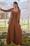 Buy_Rachit Khanna_Orange Dupion Silk And Organza Sweetheart Neck Flared Pant Set With Jacket _at_Aza_Fashions