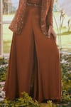 Shop_Rachit Khanna_Orange Dupion Silk And Organza Sweetheart Neck Flared Pant Set With Jacket _Online_at_Aza_Fashions