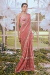 Rachit Khanna_Pink Georgette Embroidered Floral Sweetheart Neck Saree Set _Online_at_Aza_Fashions