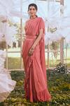 Buy_Rachit Khanna_Red Net, Cotton Satin Lycra, Self Chiffon Pre-draped Ruffle Saree With Blouse _at_Aza_Fashions