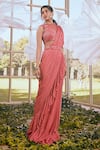 Shop_Rachit Khanna_Red Net, Cotton Satin Lycra, Self Chiffon Pre-draped Ruffle Saree With Blouse _at_Aza_Fashions