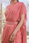 Buy_Rachit Khanna_Red Net, Cotton Satin Lycra, Self Chiffon Pre-draped Ruffle Saree With Blouse _Online_at_Aza_Fashions