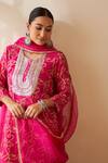 Rekha Agra_Pink Crepe, Organza Sequins, Embroidery, Lotus Bloom Print Kurta And Gharara Set _Online_at_Aza_Fashions
