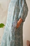 Buy_Rekha Agra_Blue Handloom Chanderi Printed And Embroidered Floral Anti-fit Kimono & Pant Set_Online_at_Aza_Fashions