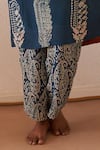 Rekha Agra_Blue Cotton Crepe Printed Flora And Paisley Collared Shirt Tunic & Pant Set _Online_at_Aza_Fashions