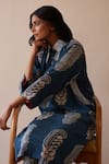 Buy_Rekha Agra_Blue Cotton Crepe Printed Flora And Paisley Collared Shirt Tunic & Pant Set _Online_at_Aza_Fashions