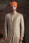 Shop_Rachit Khanna_Gold Tussar Embroidered Sherwani Set _at_Aza_Fashions
