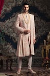 Buy_Rachit Khanna_Peach Raw Silk Embroidered Sherwani Set _at_Aza_Fashions