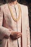 Rachit Khanna_Peach Raw Silk Embroidered Sherwani Set _Online_at_Aza_Fashions