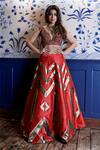 Buy_Rajat K Tangri_Red Tafetta Silk V Neck Embroidered Lehenga Set _at_Aza_Fashions