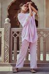 Buy_Rajat K Tangri_Purple 100% Crepe Abstract Bird Asymmetic Embroidered Tunic And Pant Set_at_Aza_Fashions