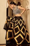 Buy_Rajat K Tangri_Black Tafetta Embroidery And Woven Sequin V Neck Kalidar Lehenga Set _at_Aza_Fashions