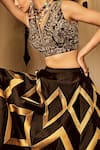 Shop_Rajat K Tangri_Black Tafetta Embroidery And Woven Sequin V Neck Kalidar Lehenga Set _at_Aza_Fashions