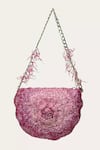 Shop_Doux Amour_Pink Embroidery, Beads Coco Rose Embellished Mini Sling Bag _at_Aza_Fashions